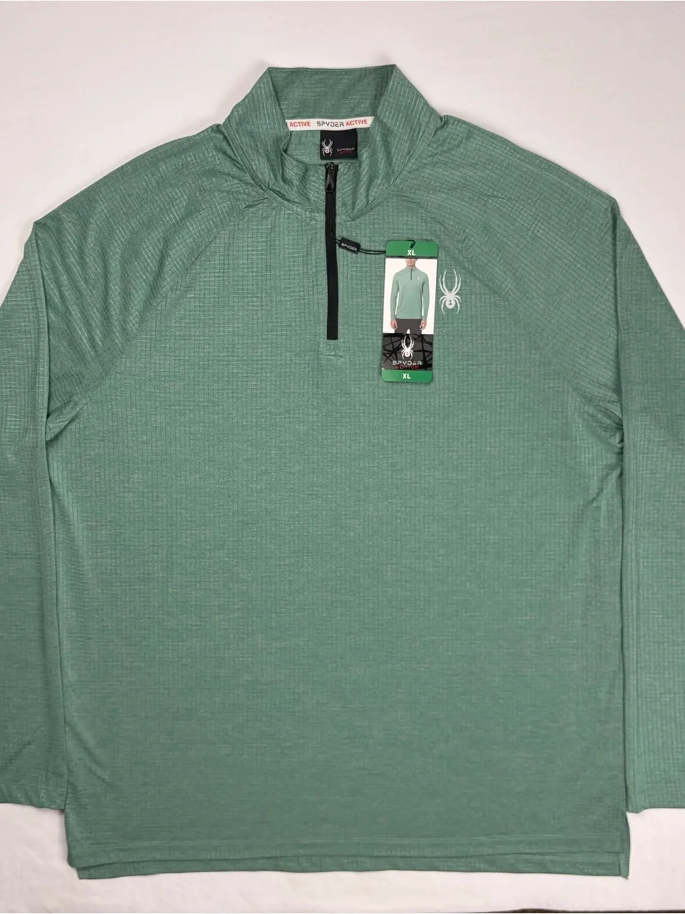 Spyder Active Pullover Top Mens XL Green Pro Web Performance 1/4-Zip Stretch NWT